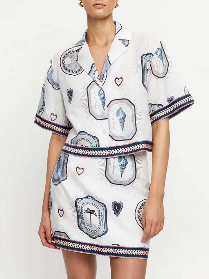 Retro Seashell Print Loose Top