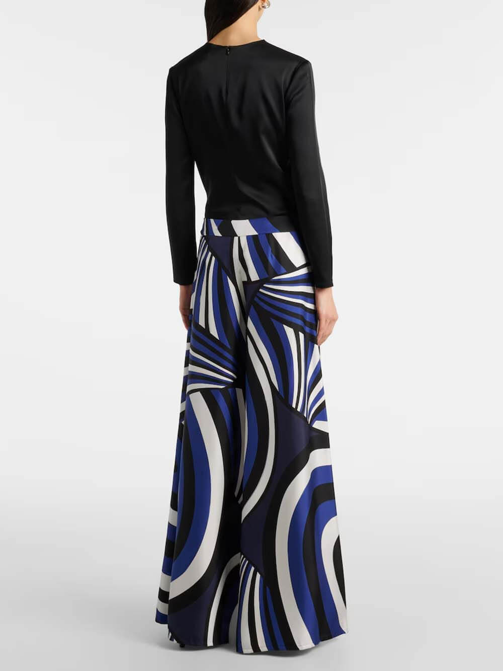 Unique Rainbow Print Satin Loose-Fit Blouse