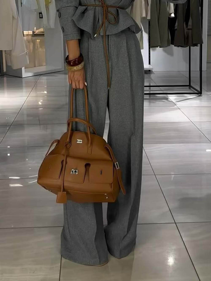 Classic Pleated High-Waist Straight Pants