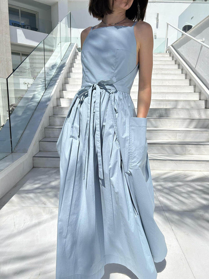 Casual Unique Side Slit Tie Pocket Vest Dress
