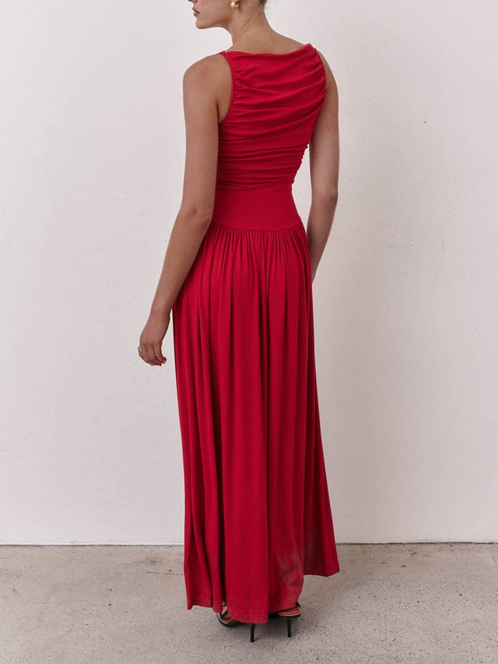Elegante geplooide mouwloze maxi-jurk