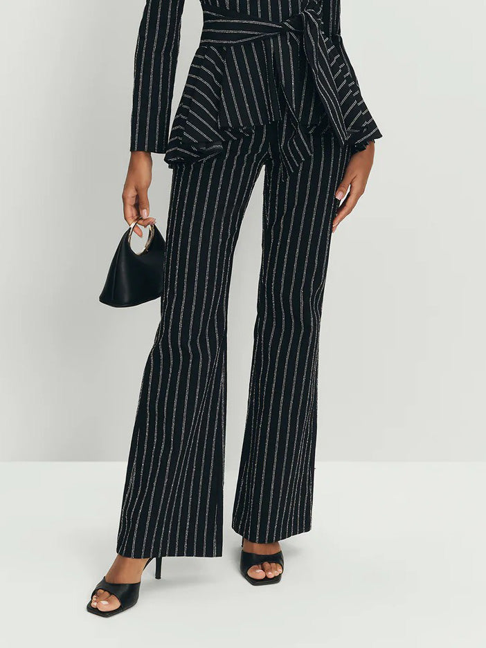 Elegant Striped High Waist Flared Pants