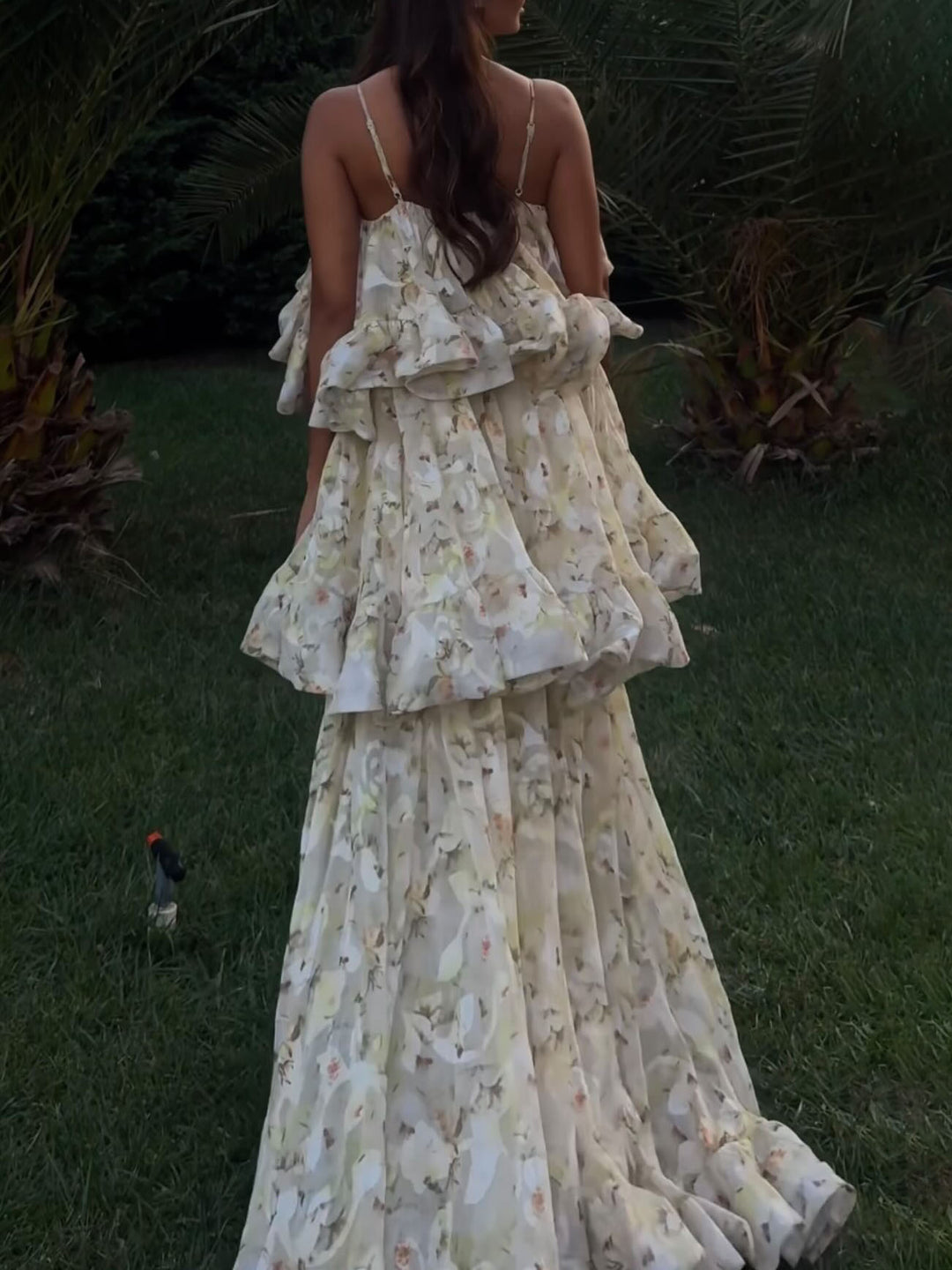 Elegant Floral Ruffled Layered Maxi Dress
