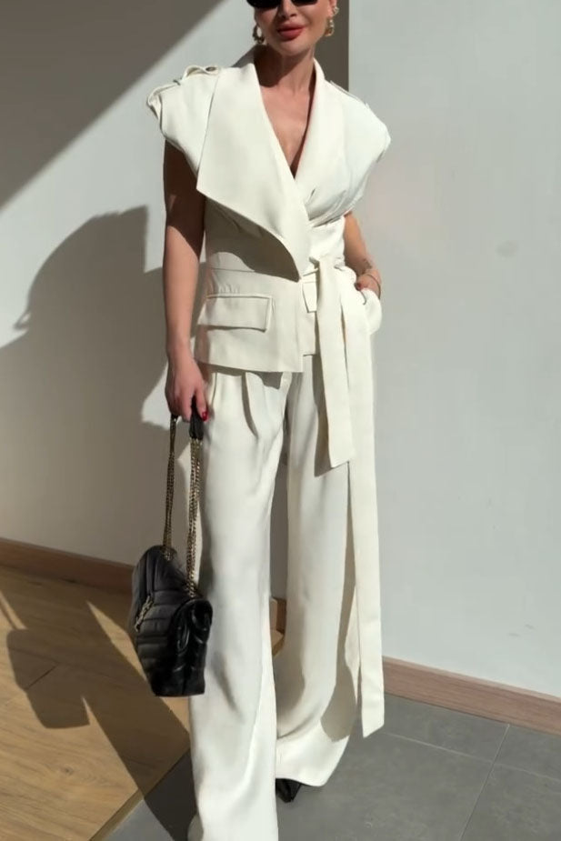 Asymmetric Vest And Wide-leg Pants Set