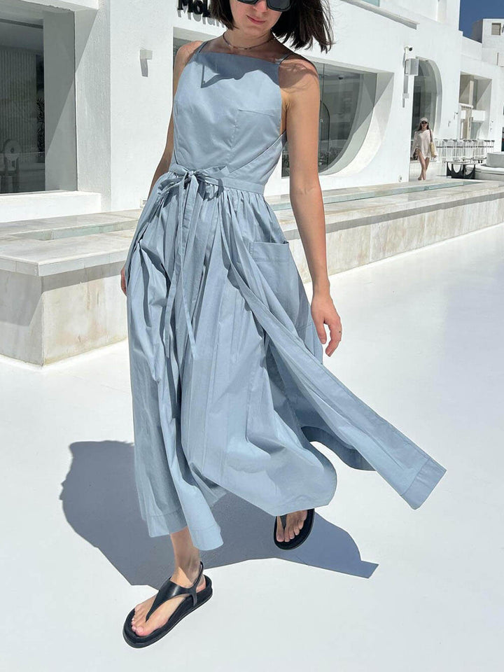 Casual Unique Side Slit Tie Pocket Vest Dress