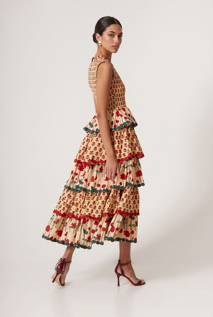 Pleated Deign Printed Maxi Dress