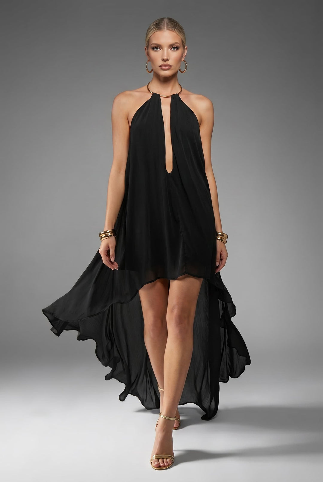 Backless Irregular Hem Maxi Dress