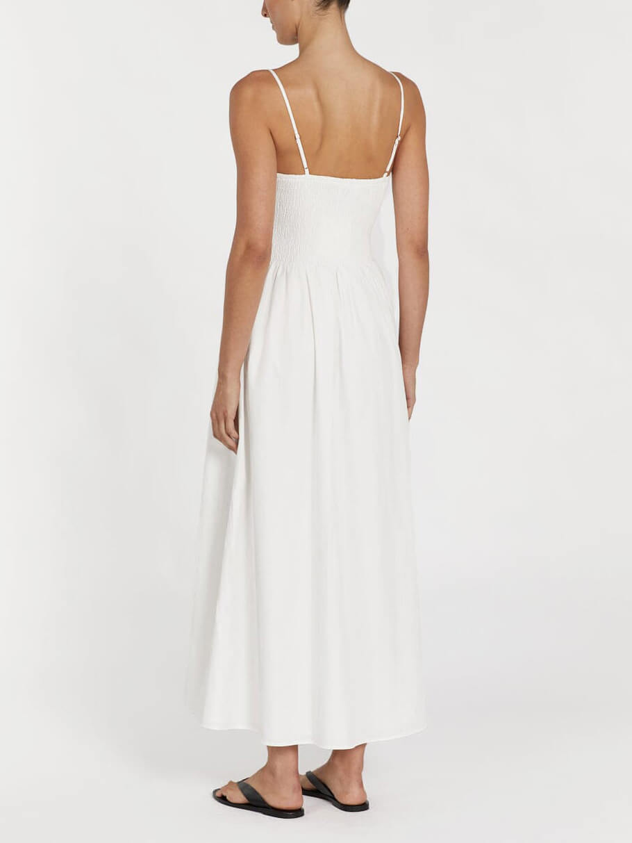 Modisches einfarbiges Midikleid mit Spaghettiträgern und Schlitz