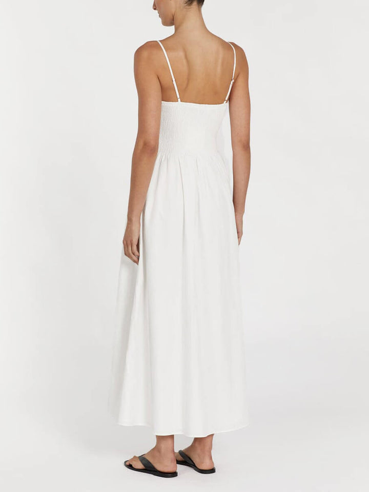 Modisches einfarbiges Midikleid mit Spaghettiträgern und Schlitz