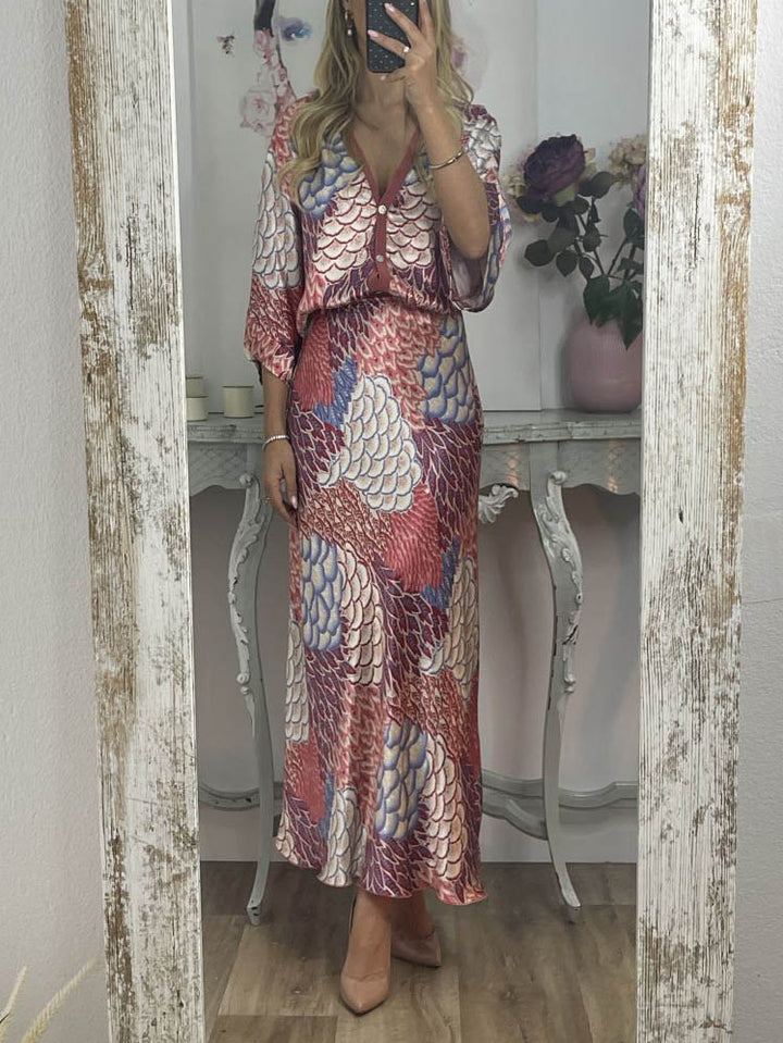 Elegant Vintage Satin Floral Print Fishtail Skirt