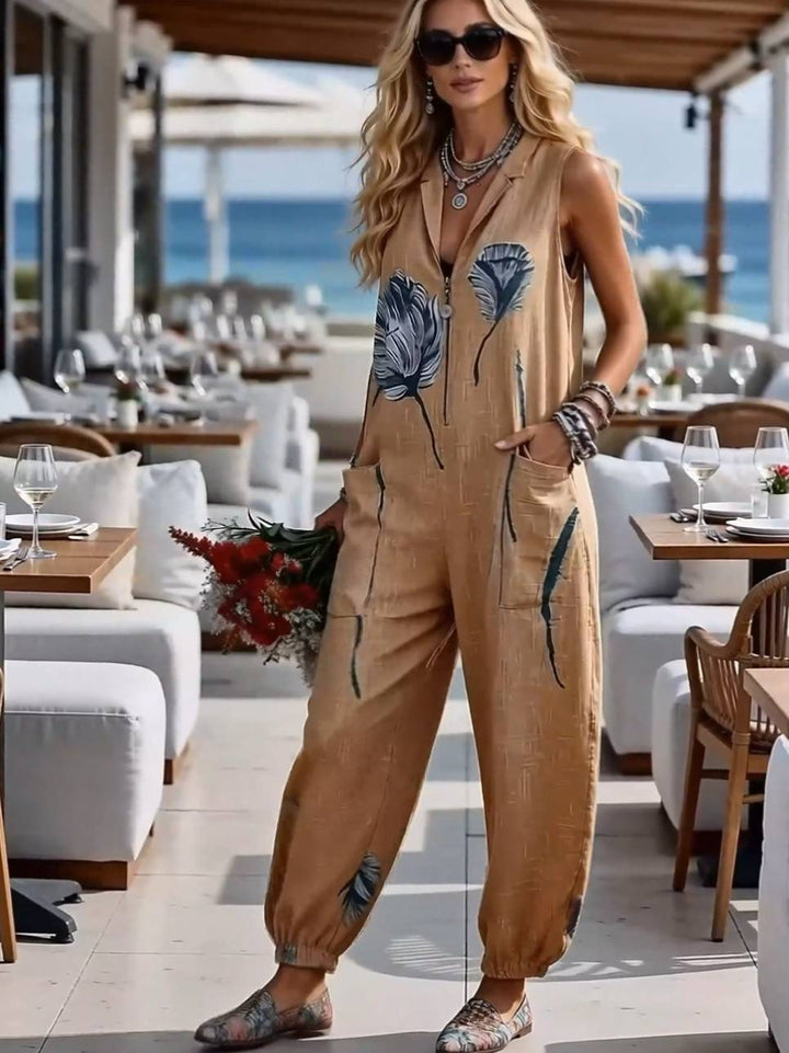 Lapel Printed Jumpsuit