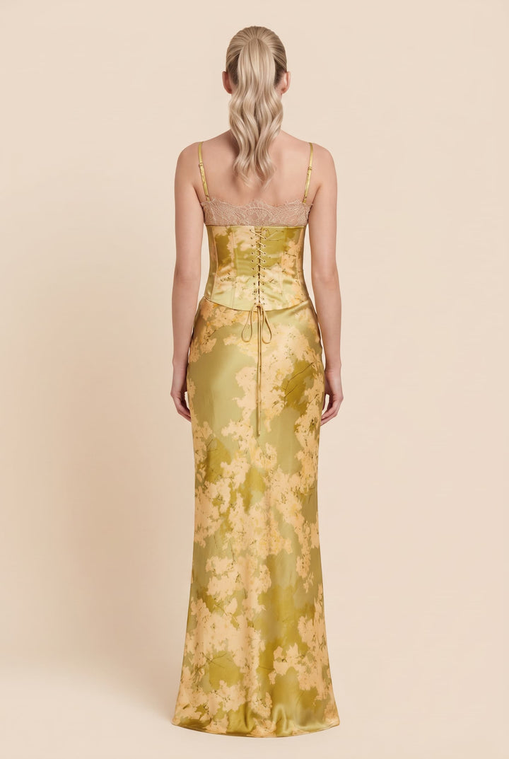 Lace Splicing Printed Sling Maxi Dress