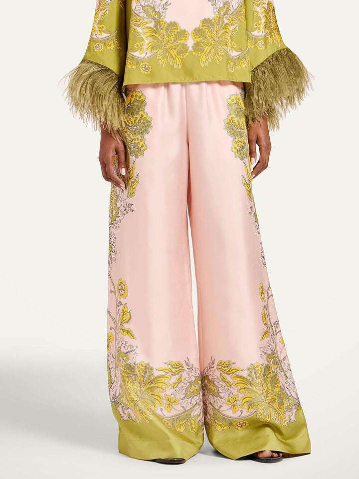 Exquisite Floral Feather Trim Crop Top