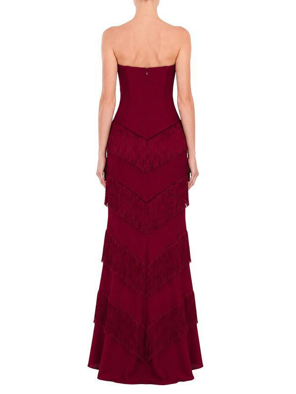 Elegant Strapless Layered Tassel Maxi Dress
