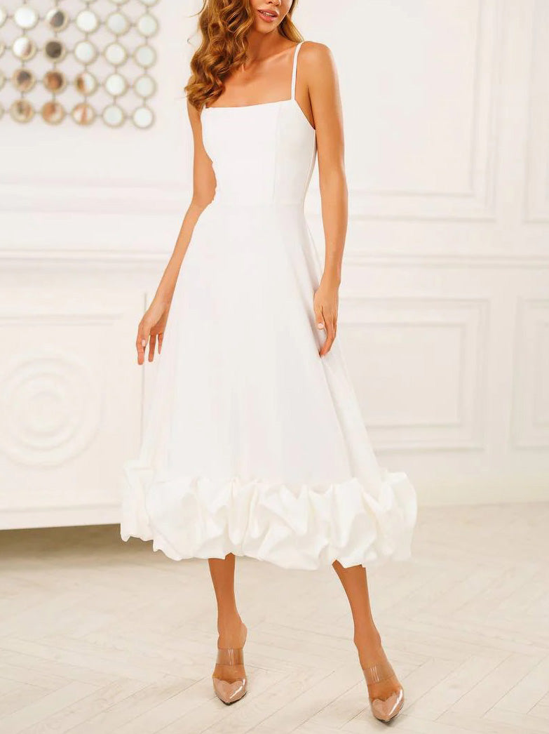 Elegant Ruffled Chiffon Midi Dress
