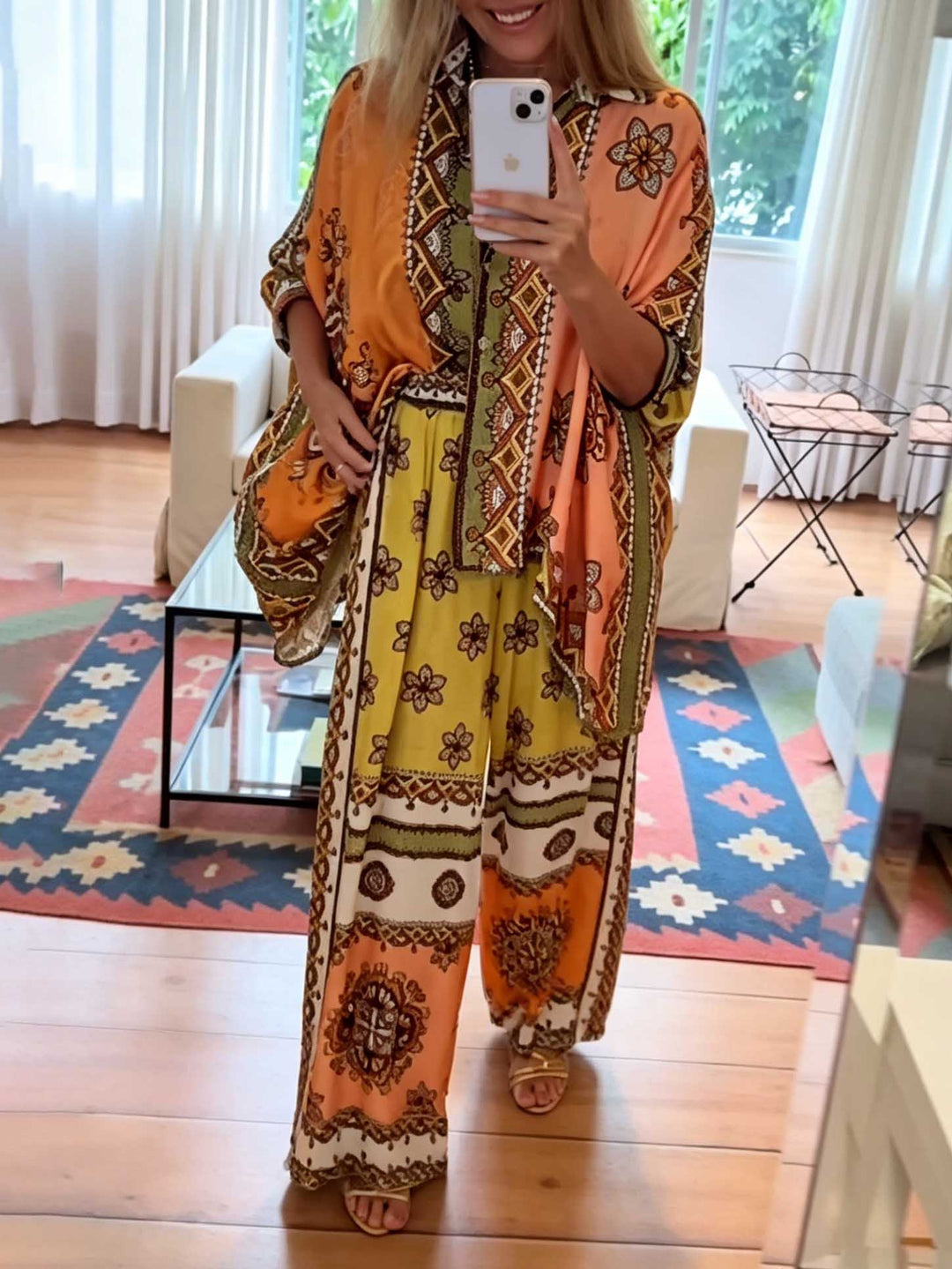 Unique Satin Paisley Print Batwing Sleeve Cardigan Shirt