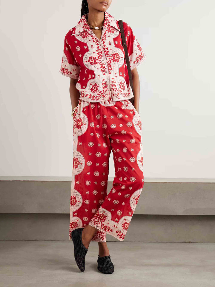 Retro Bright Floral Print Wide-leg Pants