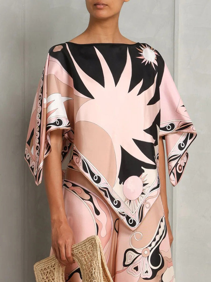 Unique Abstract Print Cropped Two-piece Set