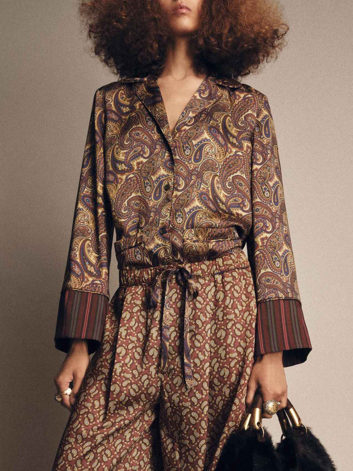 Retro Paisley Print Lapel Shirt