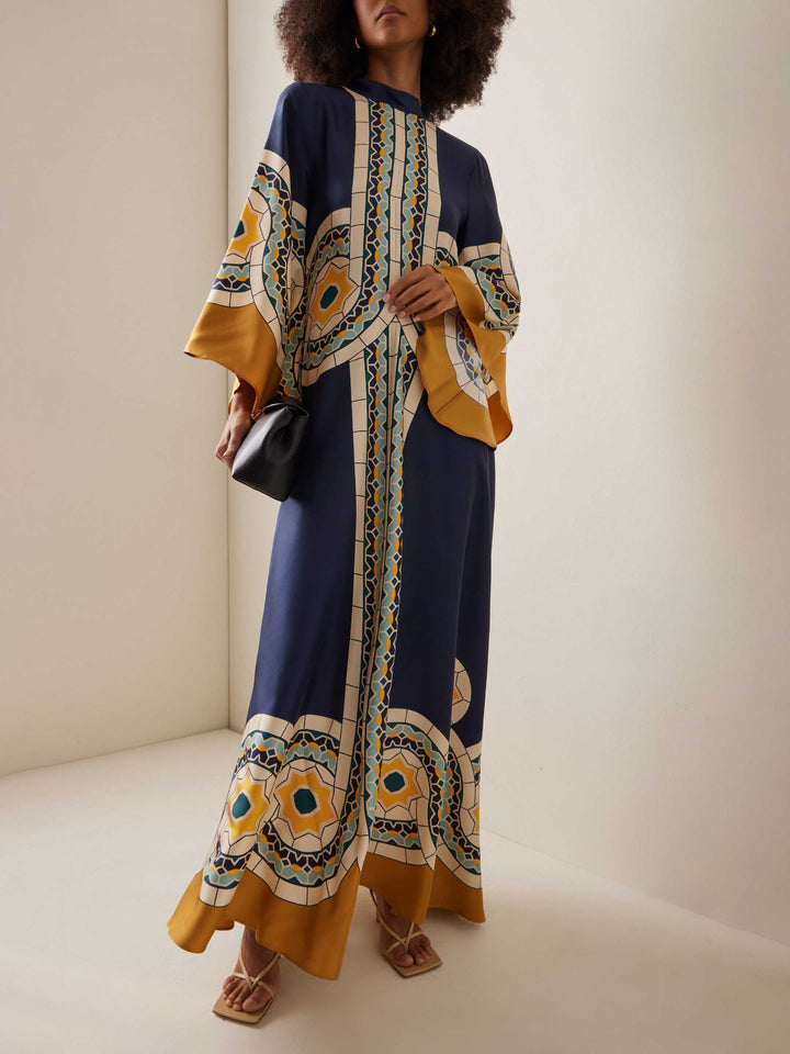 Elegant Vintage Art Print Maxi Dress