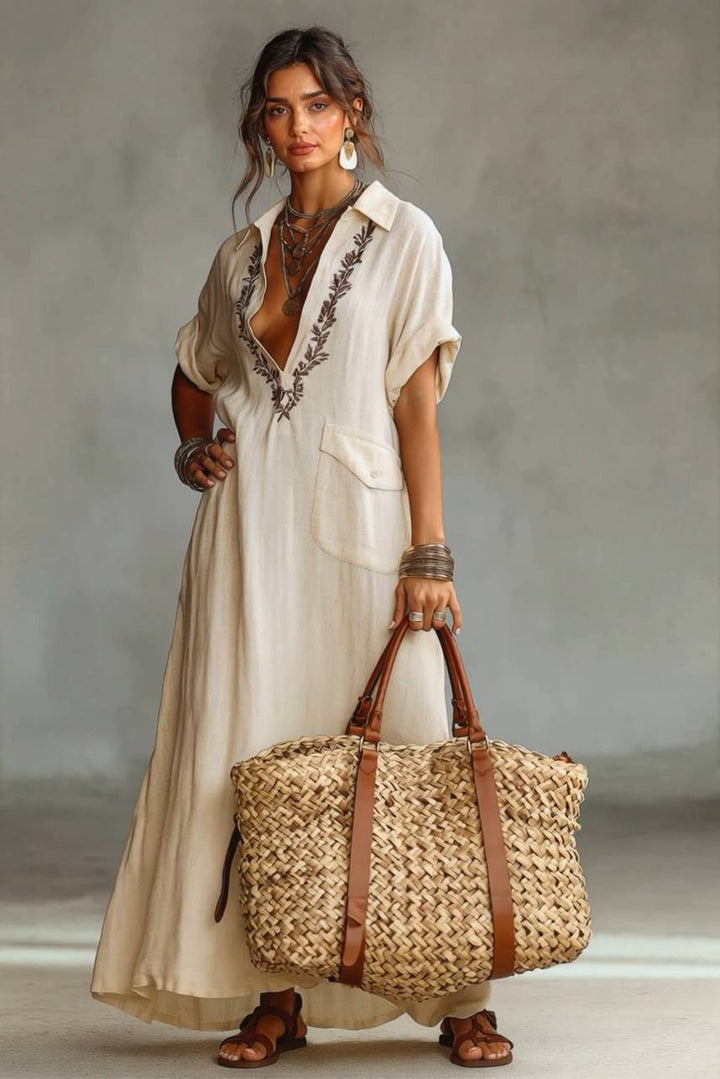 V-Neck Embroidered Maxi Dress