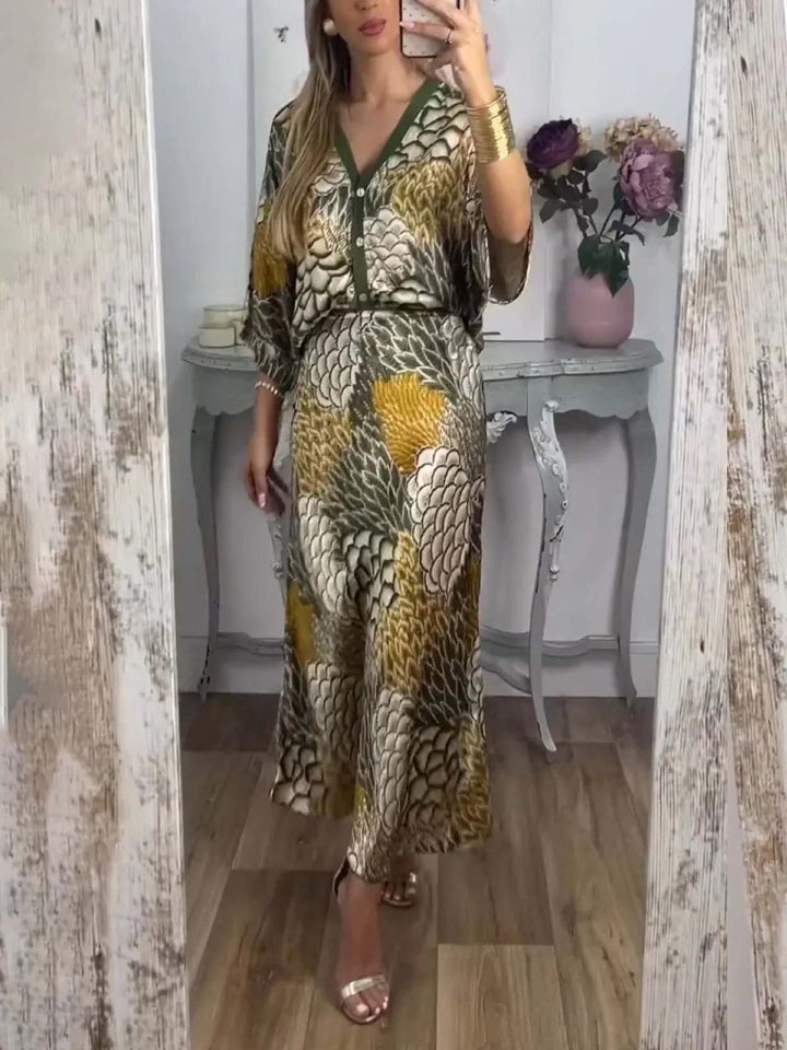 Retro Scale Print Satin Printed Batwing Sleeve Top