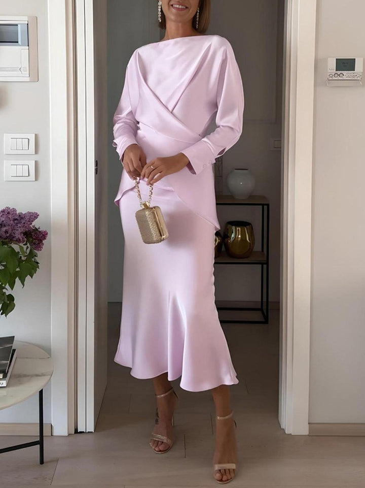 Elegant Asymmetrical Satin Long-sleeved Shirt