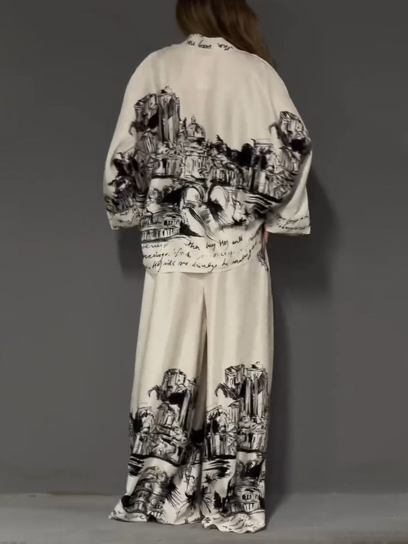 Architectural Print Satin Shirt