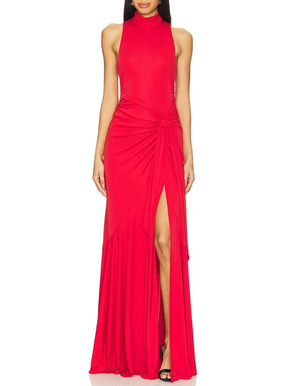 Lace-Up Design Side Slit Maxi Dress