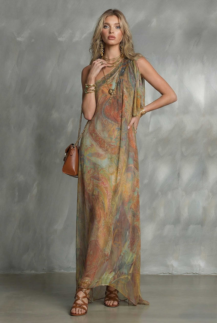 Printed Off-shoulder Maxi Dress