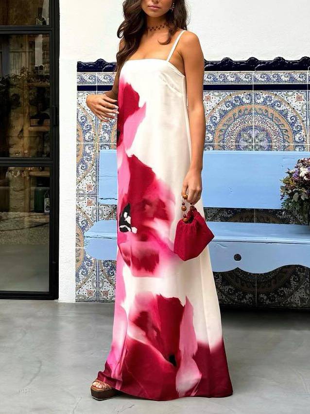 Floral Print Suspender Dress