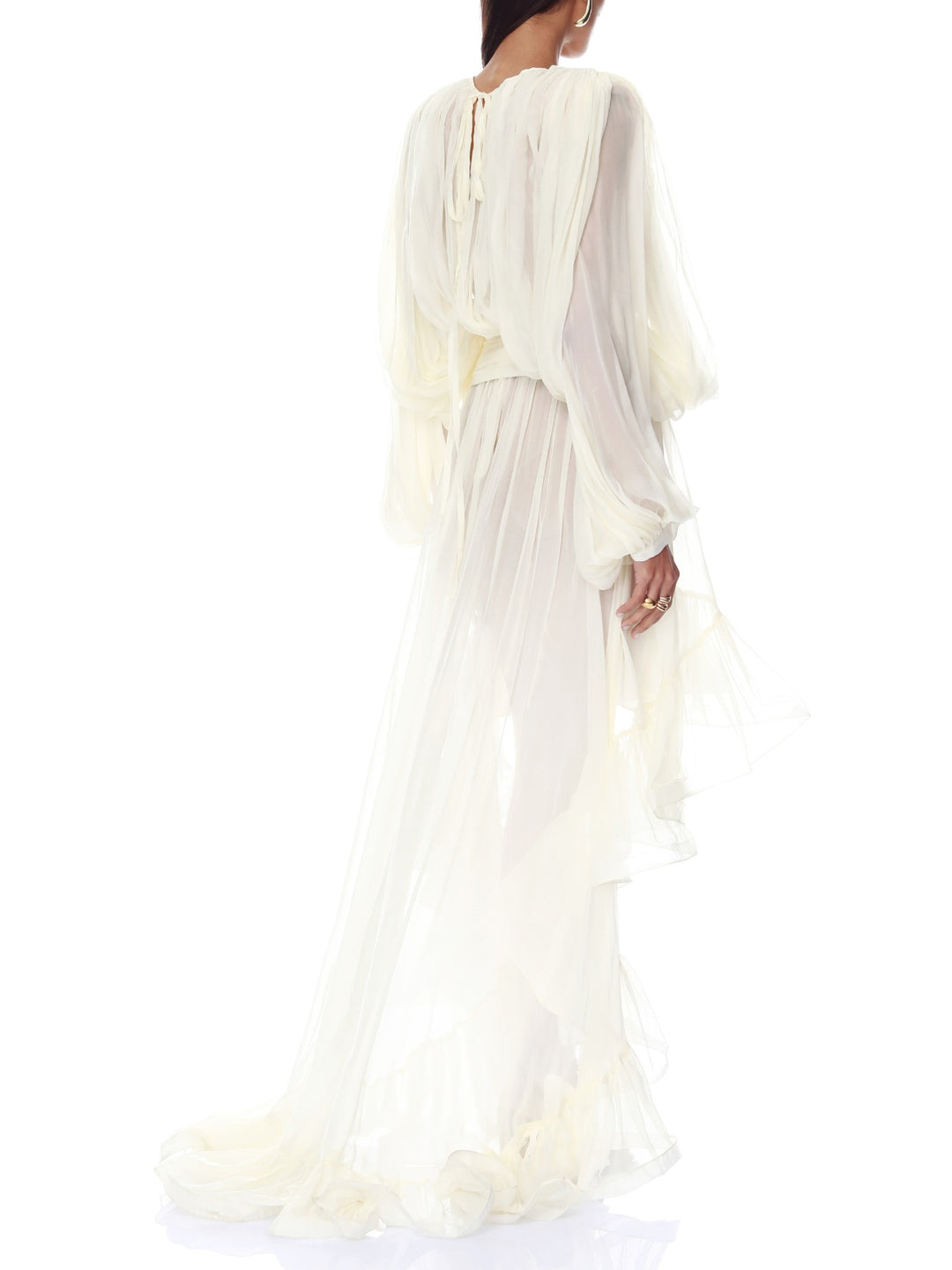 Elegant Sheer Ruffle Blouse & Layered High-Low Skirt Two-Piece Set