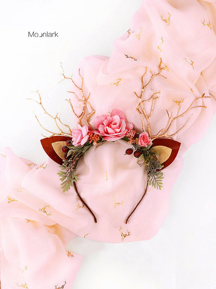 Pink Forest Christmas Reindeer Headband