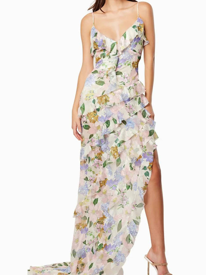 Suspender Printed Ruffle Dress