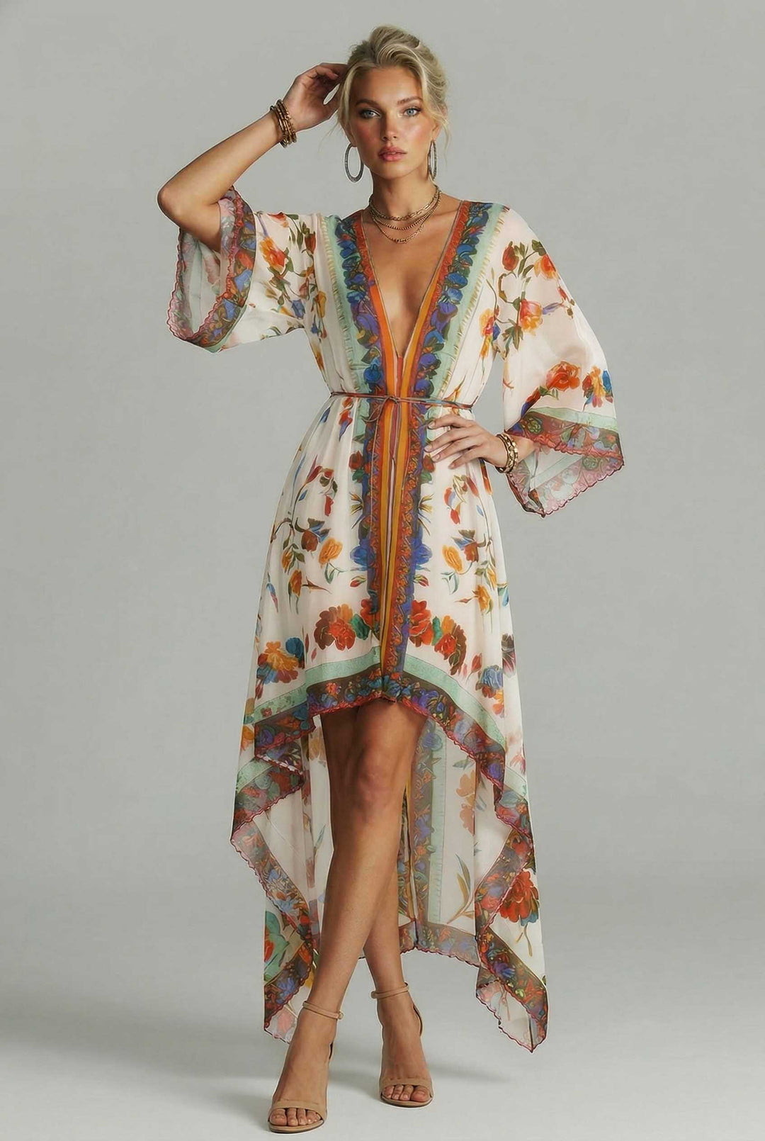 Boho Printed Low High Design Chiffon Beach Dresses