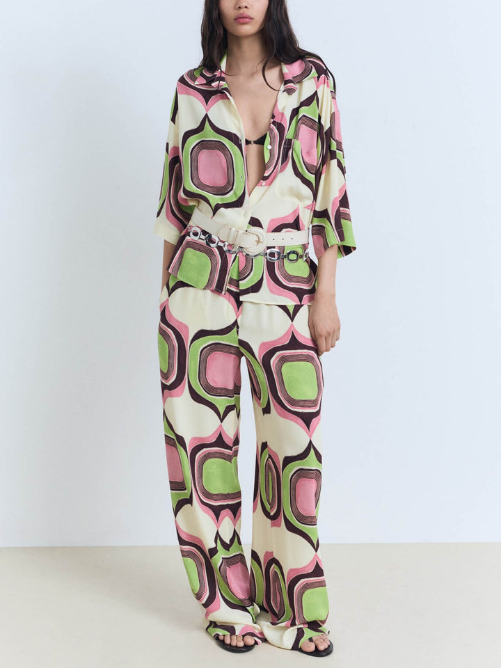Unique Painted Geometric Print Mid-sleeve Shirt
