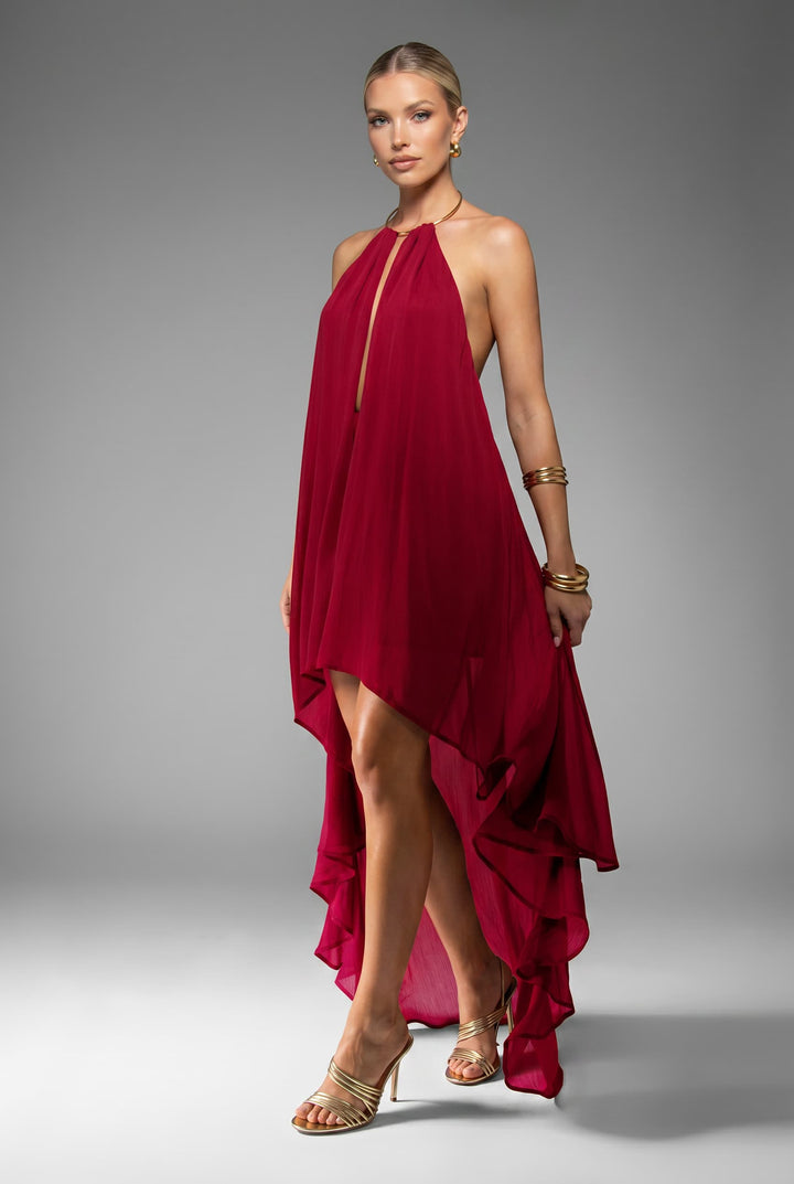 Backless Irregular Hem Maxi Dress