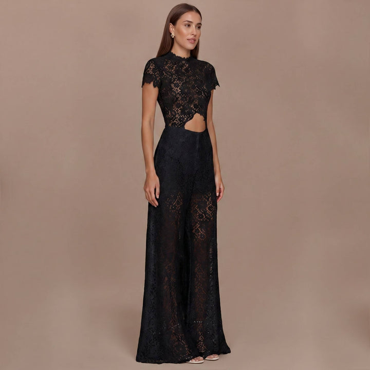 Lace Long-sleeved Top And Wide-leg Pants Set