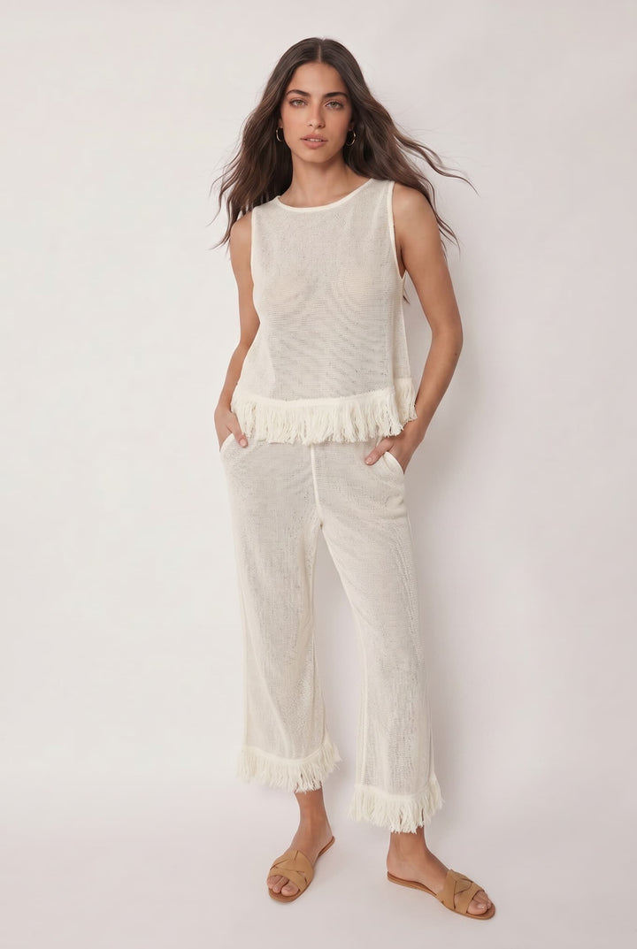 Mesh Tassel Top And Wide-leg Pants Set