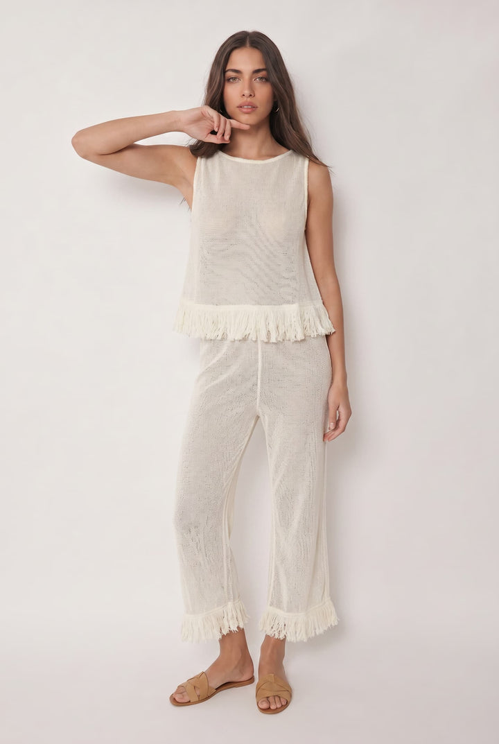 Mesh Tassel Top And Wide-leg Pants Set