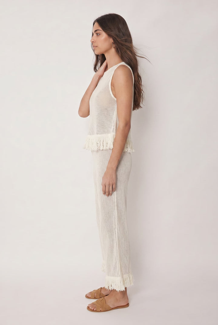 Mesh Tassel Top And Wide-leg Pants Set