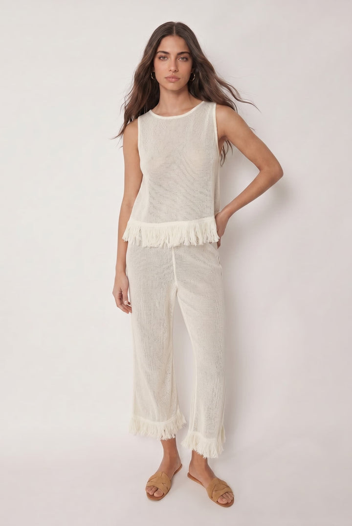 Mesh Tassel Top And Wide-leg Pants Set