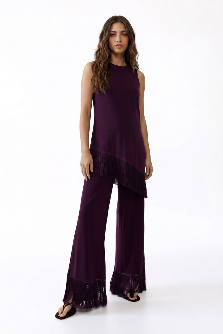 Tassel Design Top And Wide Leg Pants Set