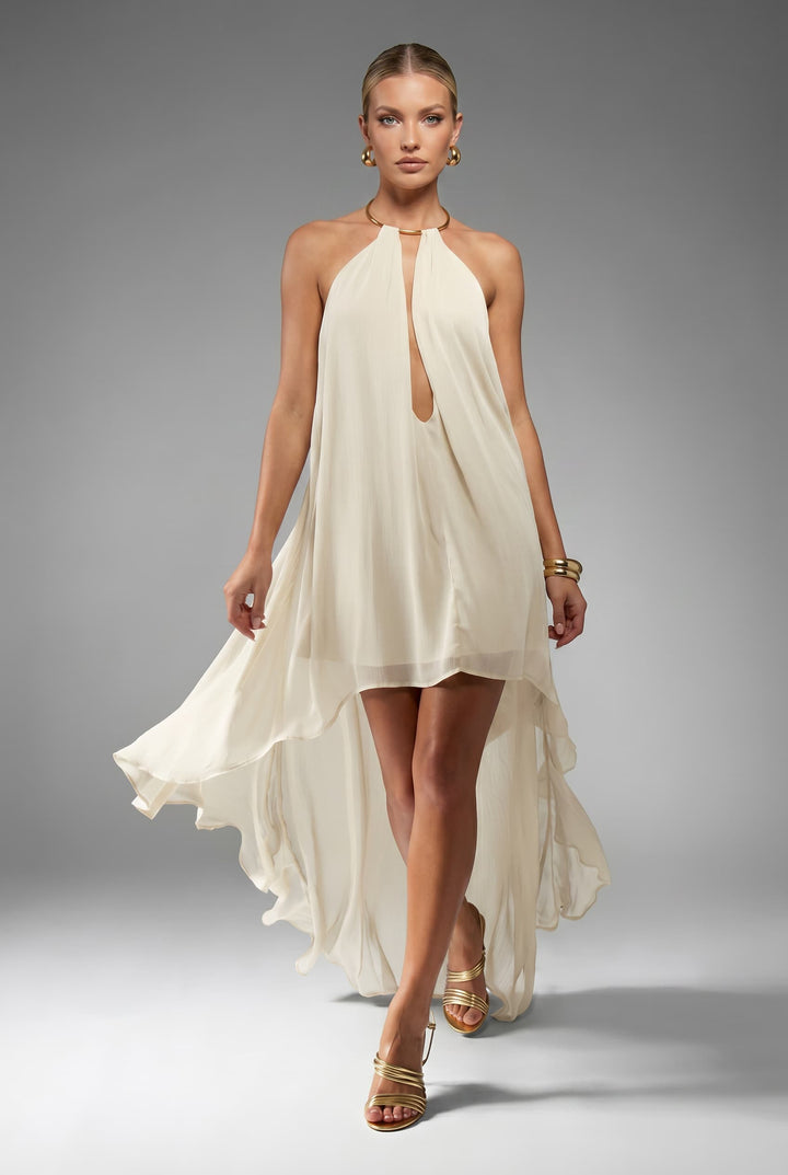 Backless Irregular Hem Maxi Dress