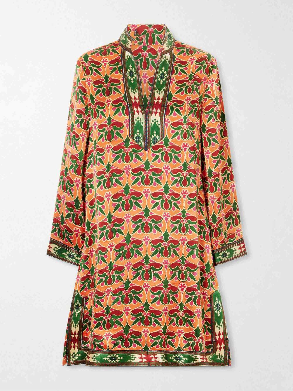 Ethnic Floral Print Long Sleeve Tunic Mini Dress