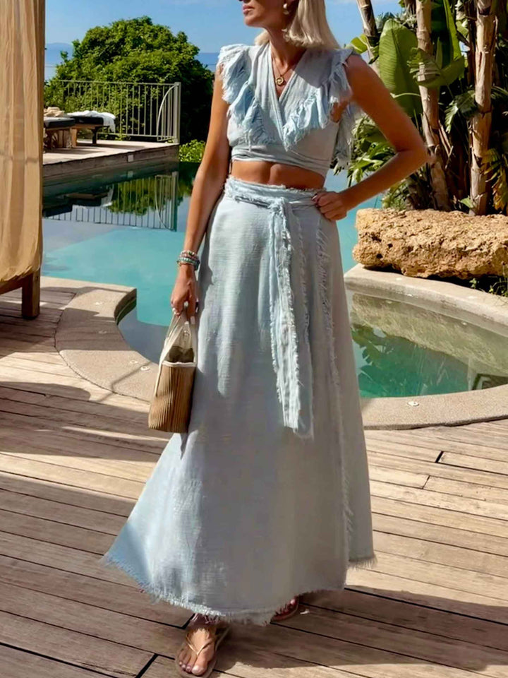 Casual Wrap Top & Skirt Two-Piece Set