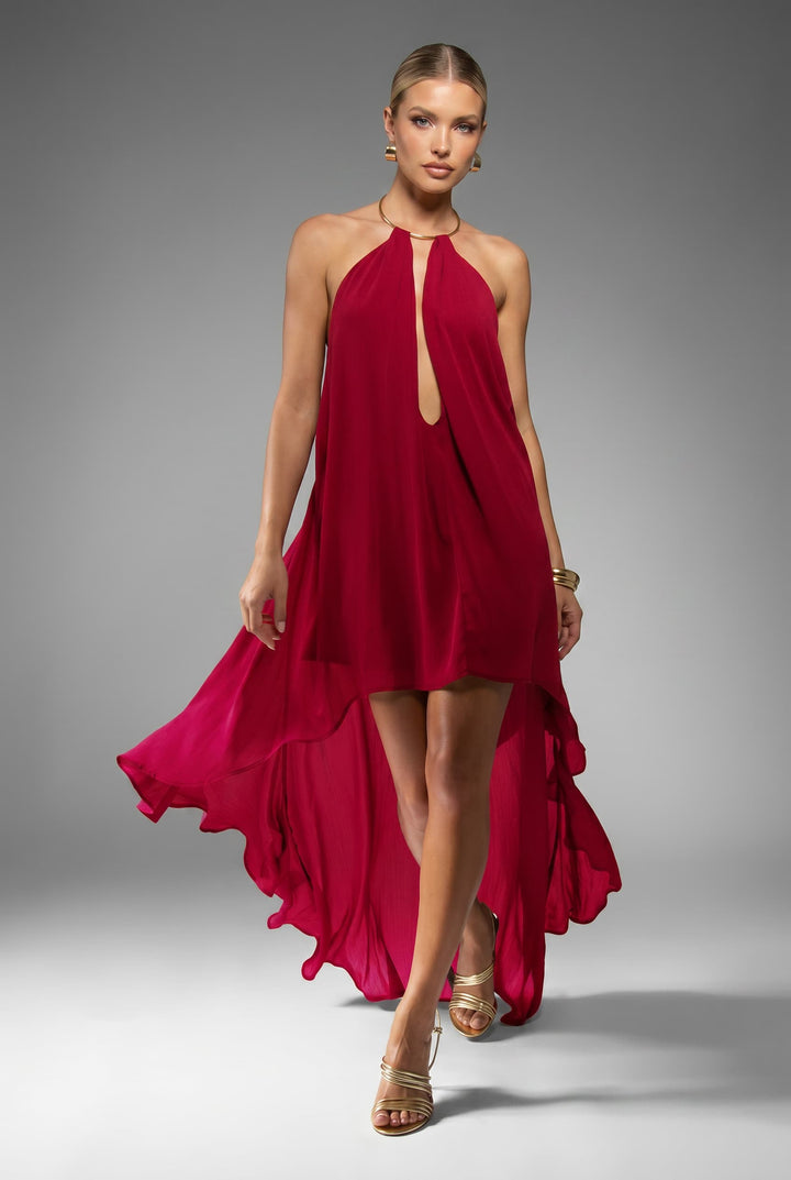 Backless Irregular Hem Maxi Dress