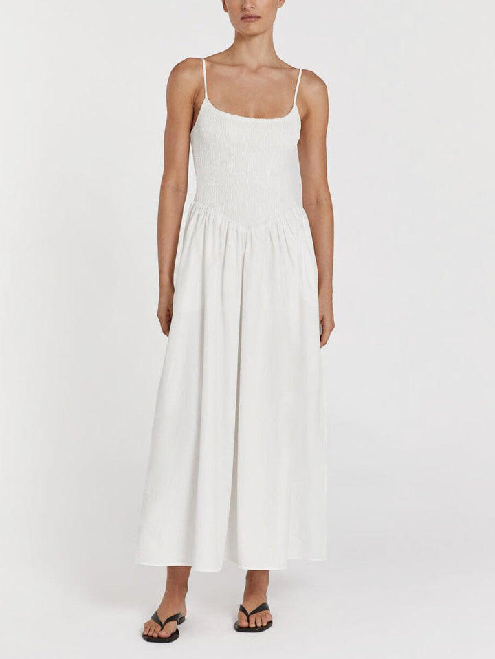 Modisches einfarbiges Midikleid mit Spaghettiträgern und Schlitz