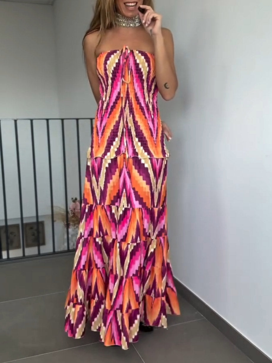 Bohemian Colorful Chevron Print Maxi Dress