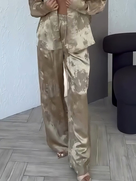 Exquisite Satin Gradient Print Wide-leg Pants